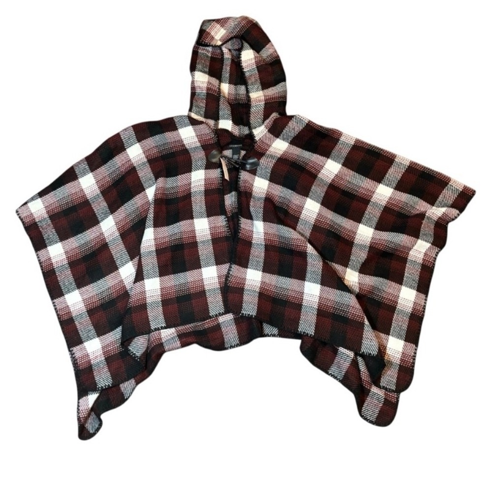Lane Bryant‎ Womens One Size Plaid Hooded Poncho Cape Toggle Closure Acrylic
